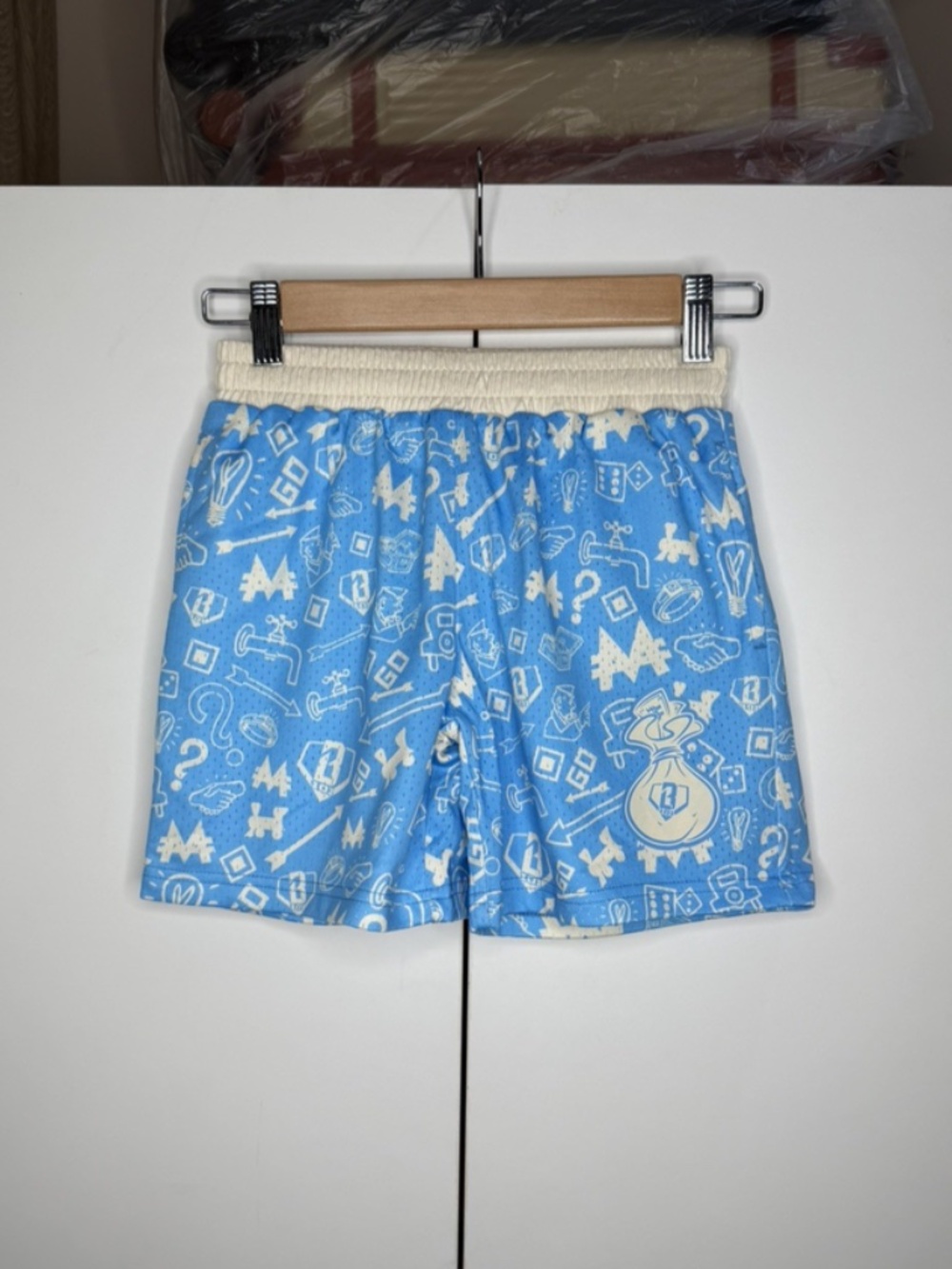 Baseball Lifestyle 101 x Monopoly Print Blue/White Shorts Sz Youth Small NEW